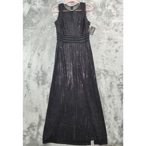 NEW Alexa B Nites Gown Womens 10 Black Sequin Sparkle Sleeveless Sheer Mesh Maxi